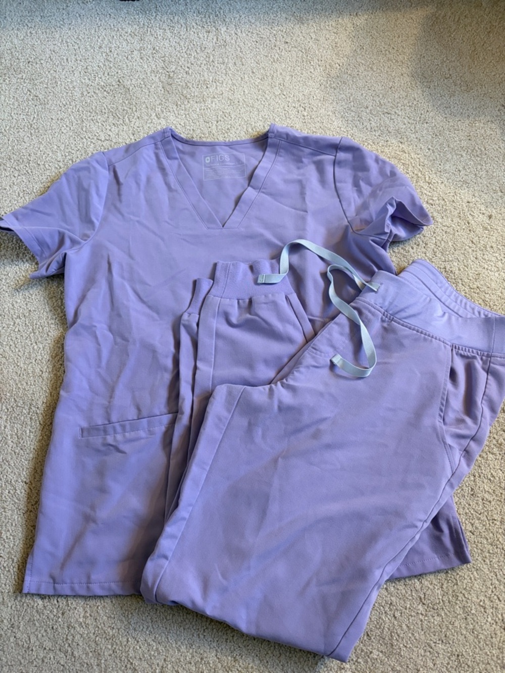 FIGS Lavender Dew V-Neck Scrub Top & Drawstring Pants